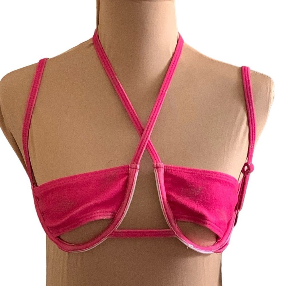 Hot Pink Branded Towelling Cut Out Bikini Tops Size 4
